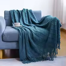 Manta de Tricô Texturizada com Franjas